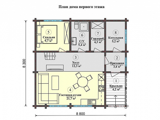 1 этаж - 68,8